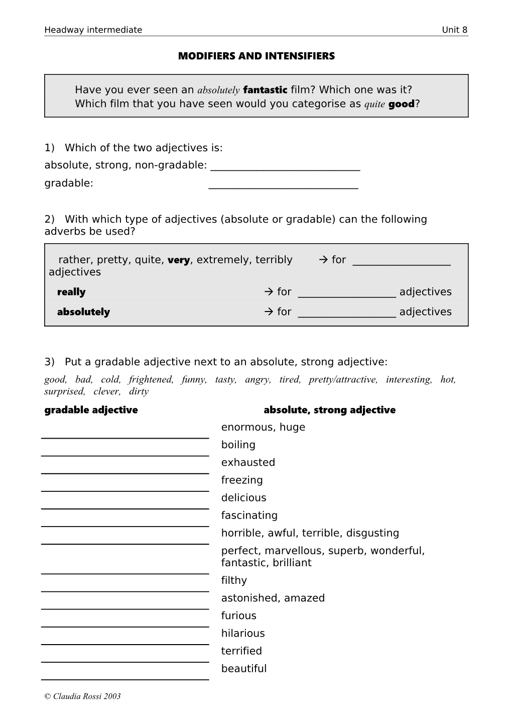 Modifiers and Intensifiers