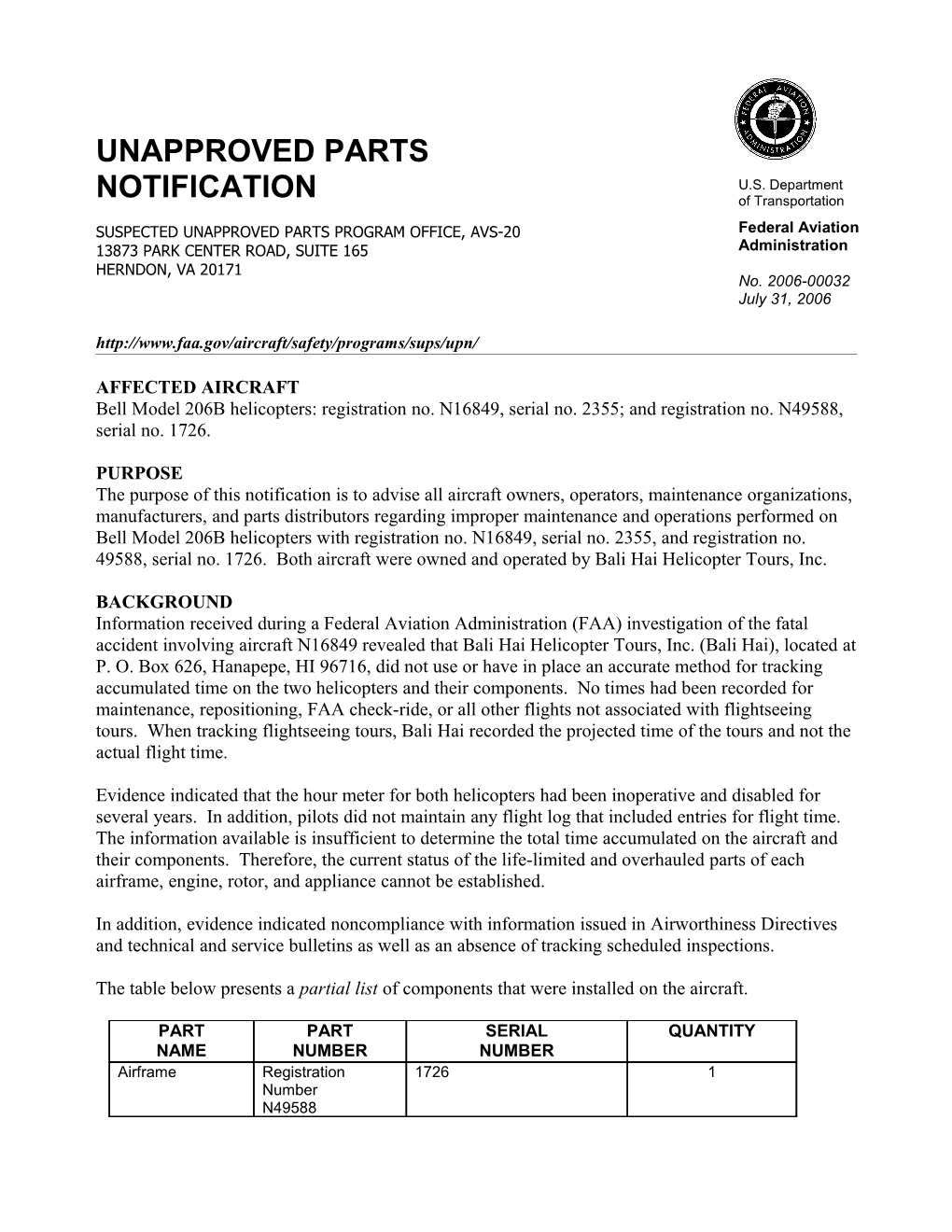 Special Airworthiness Information Bulletin