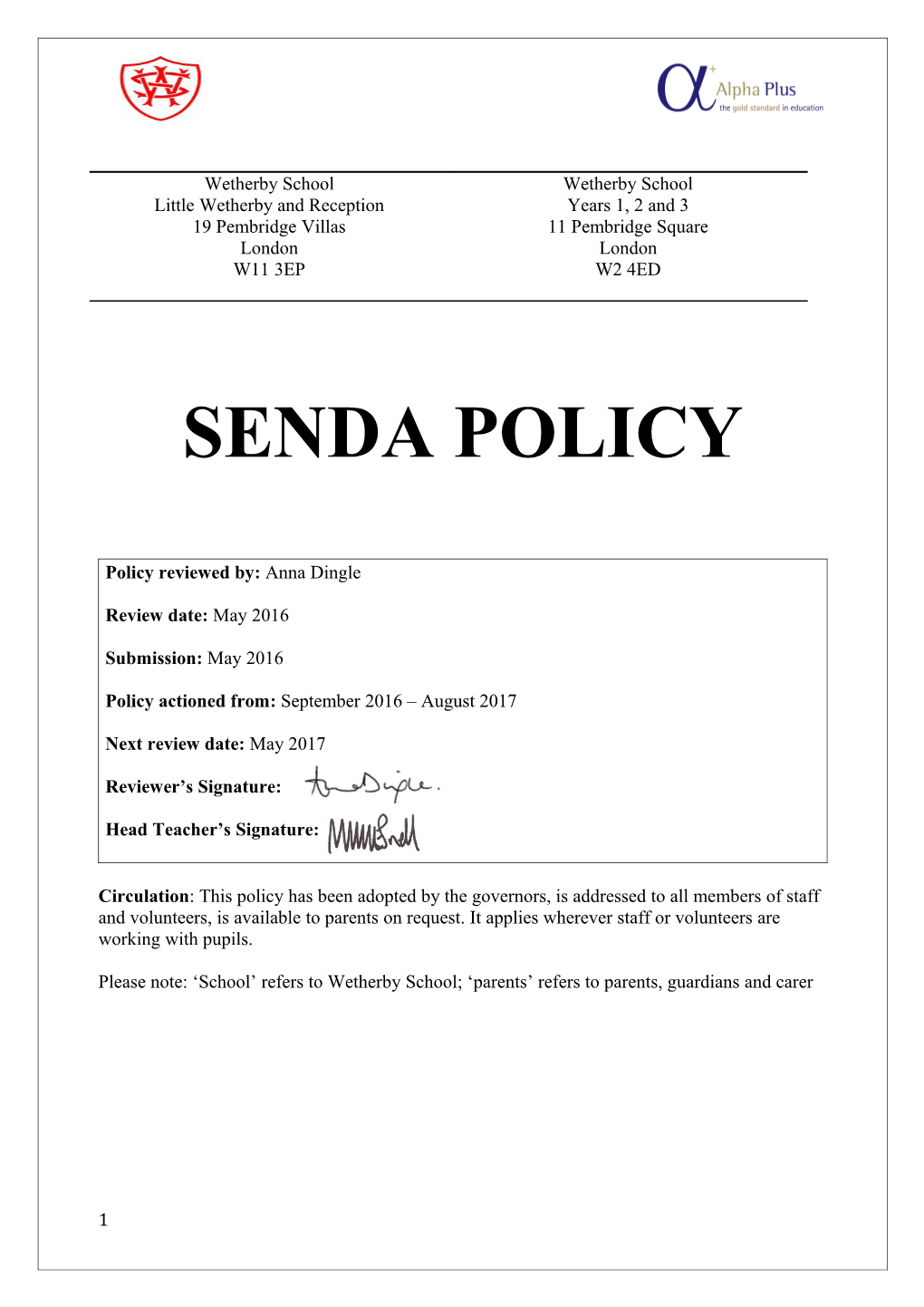SEND Policy Template (Part a Is Mandatory)