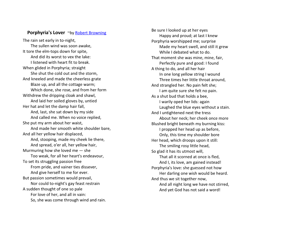 Porphyria's Lover by Robert Browning