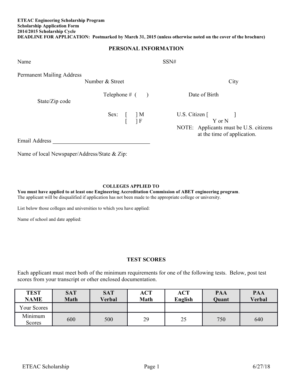 ETEAC Engineering Scholarship Program