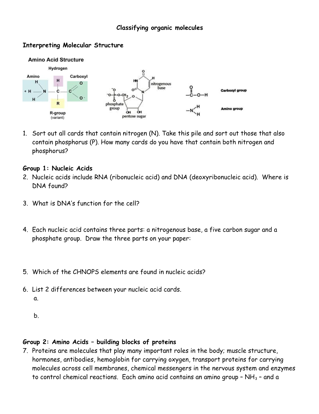 Classifying Organic Molecules Lab