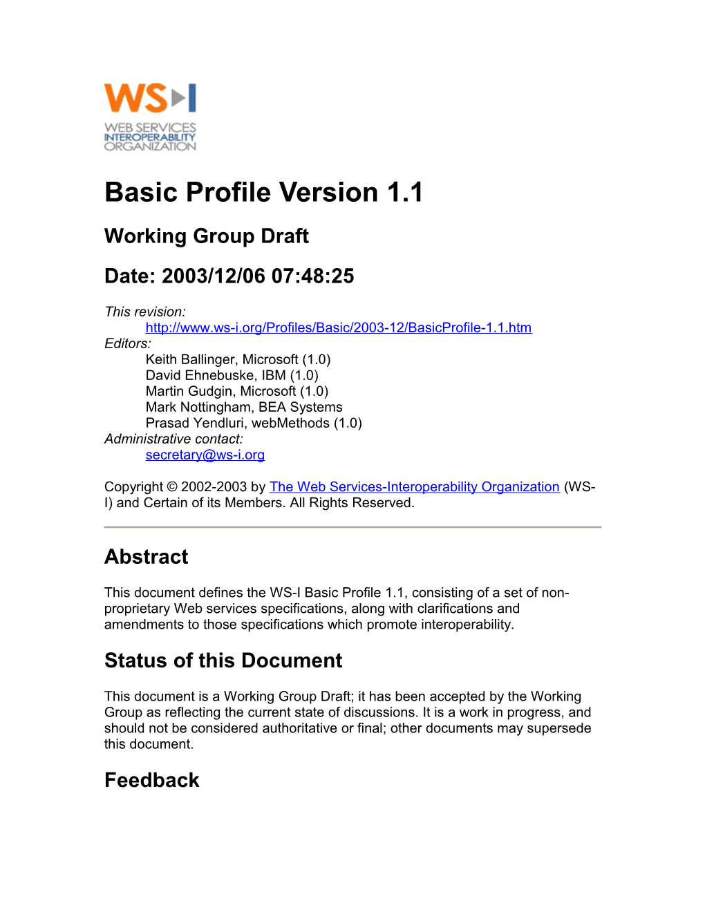 Basic Profile - Version 1.1 (WGD)