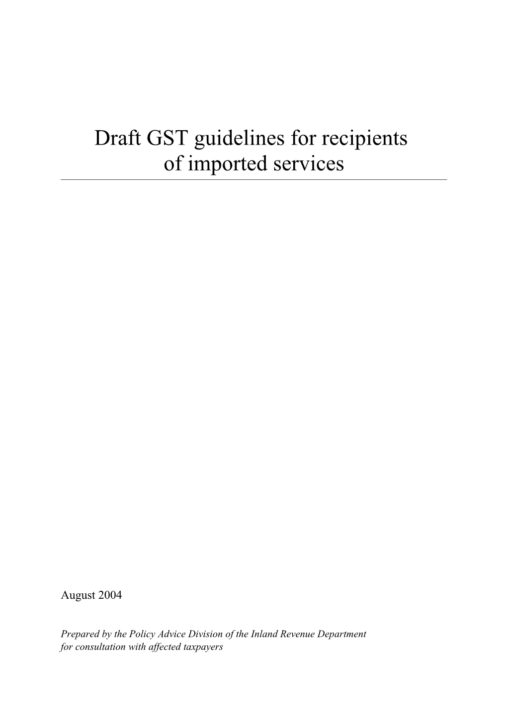 Draft GST Guidelines for Recipients of Imported Services