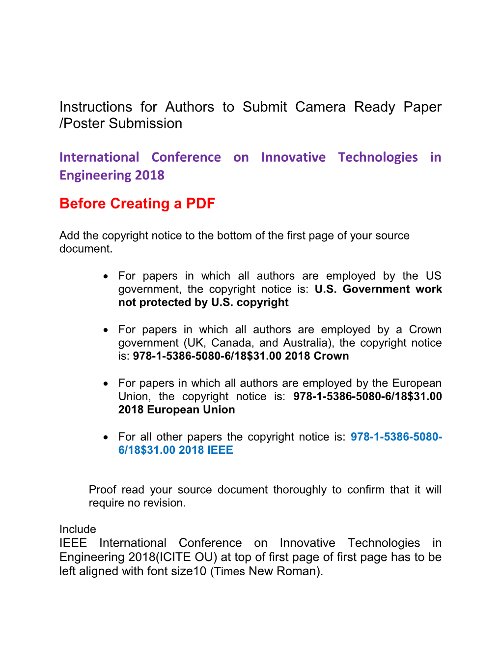 Instructions for Authorsto Submit Camera Ready Paper /Poster Submission