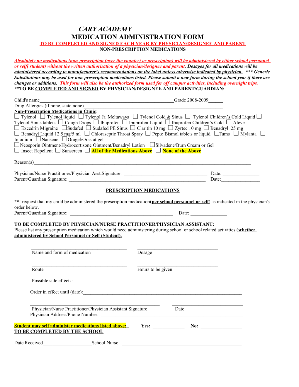 Cary Academy Preparticipation Physical Evaluation Form