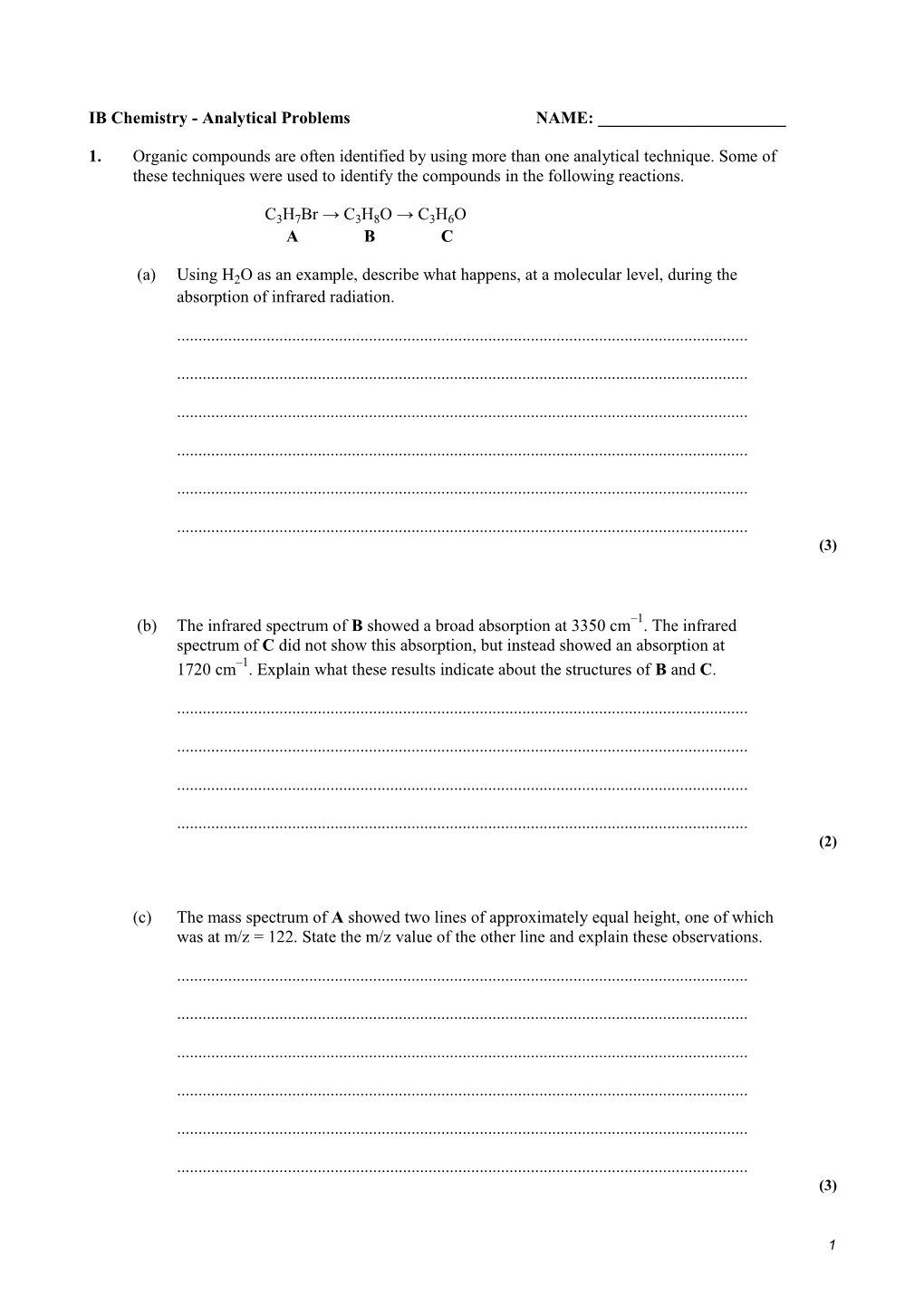 IB Chemistry - Analytical Problems NAME: ______