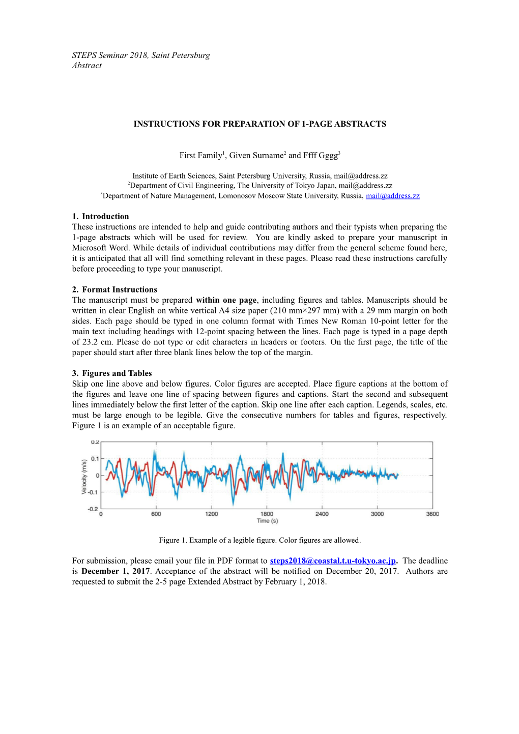 Instructions for Preparation of Camera-Ready Abstract