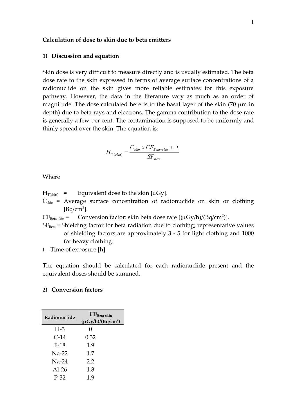 Calculation of Dose to Skin Due to Beta Emitters