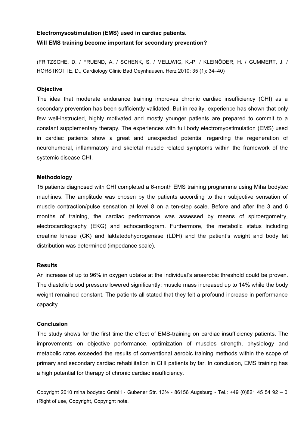 Electromysostimulation (EMS) Used in Cardiac Patients