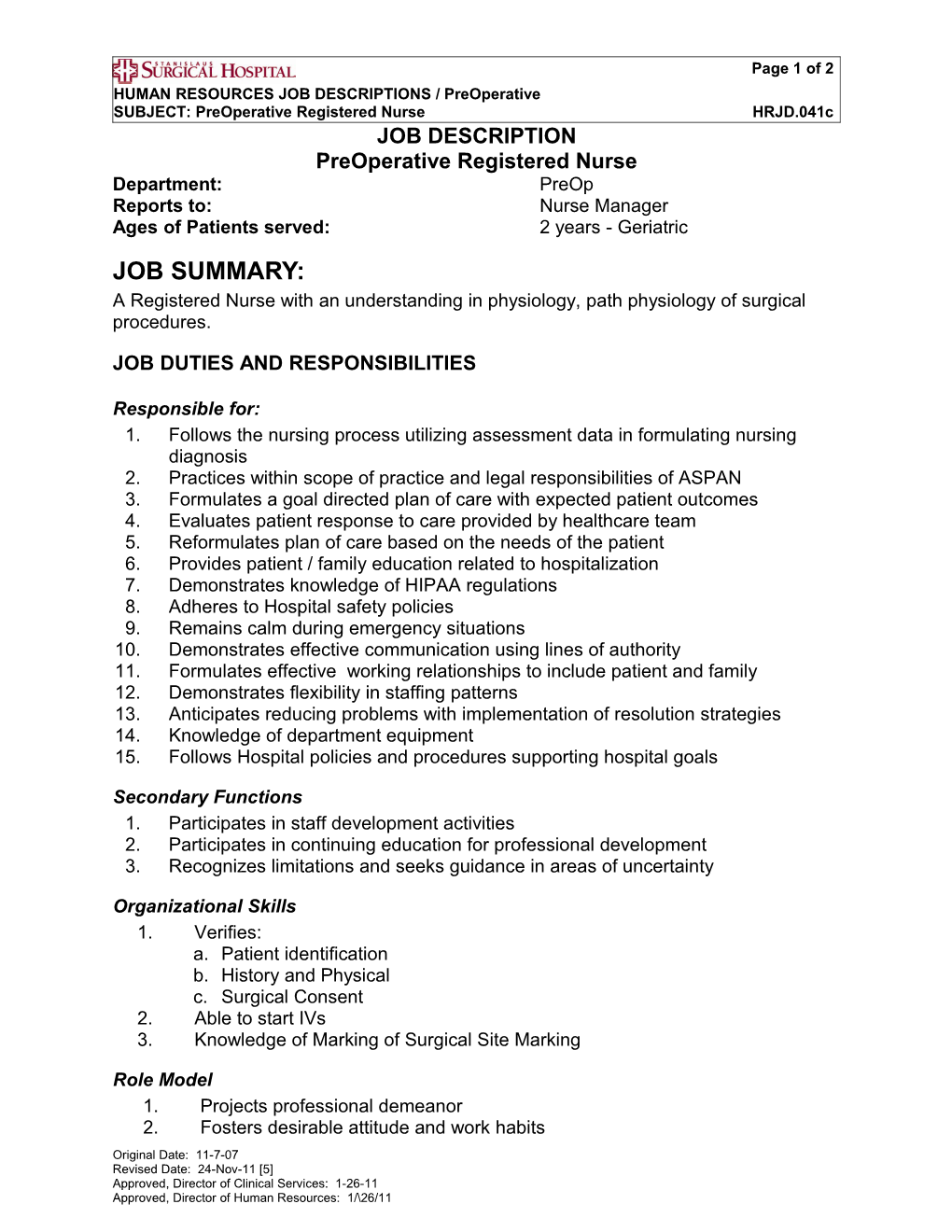 Preoperative Registered Nurse HRJD.041C