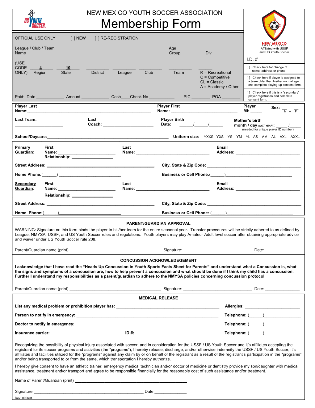 NMYSA Membership Form