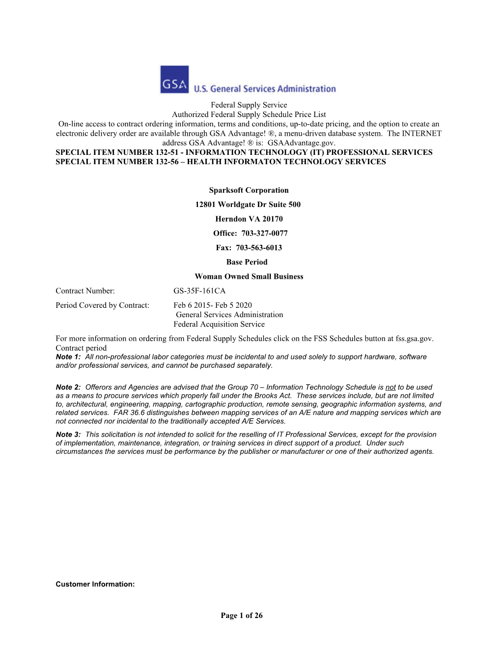 Authorized Federal Supply Schedule Price List s15