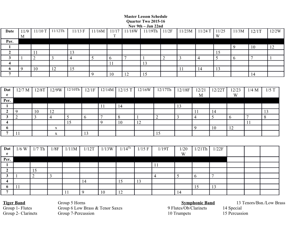 Master Lesson Schedule