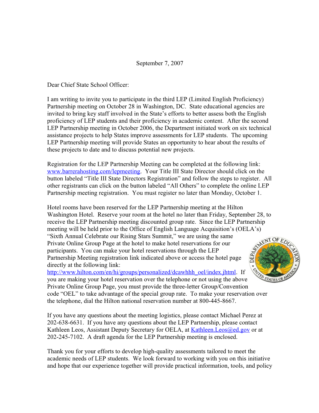 Letter of Invitation for LEP Partnership Meeting, Sunday, October 28, 2007 October 2007 (Msword)