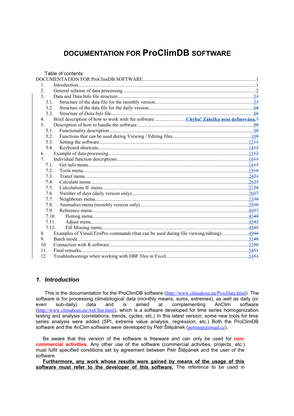 DOCUMENTATION for Proclimdb SOFTWARE