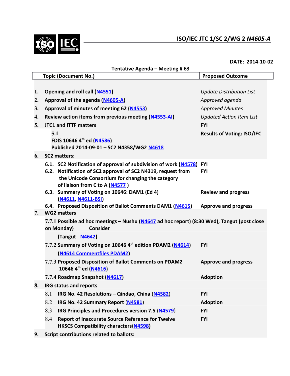 Tentative Agenda Meeting # 63