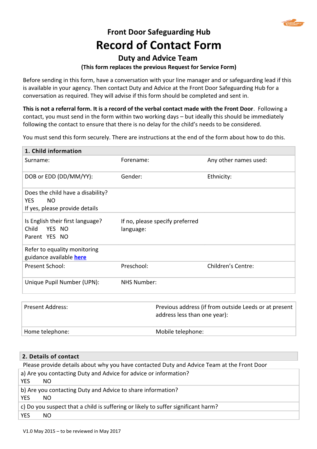 Common Request for Service Form