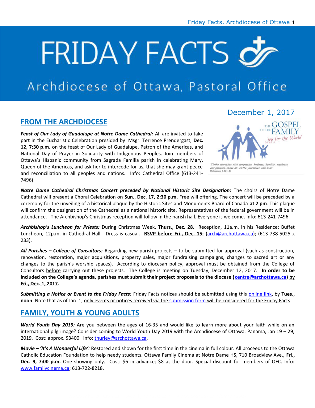 Friday Facts, Archdiocese of Ottawa 1