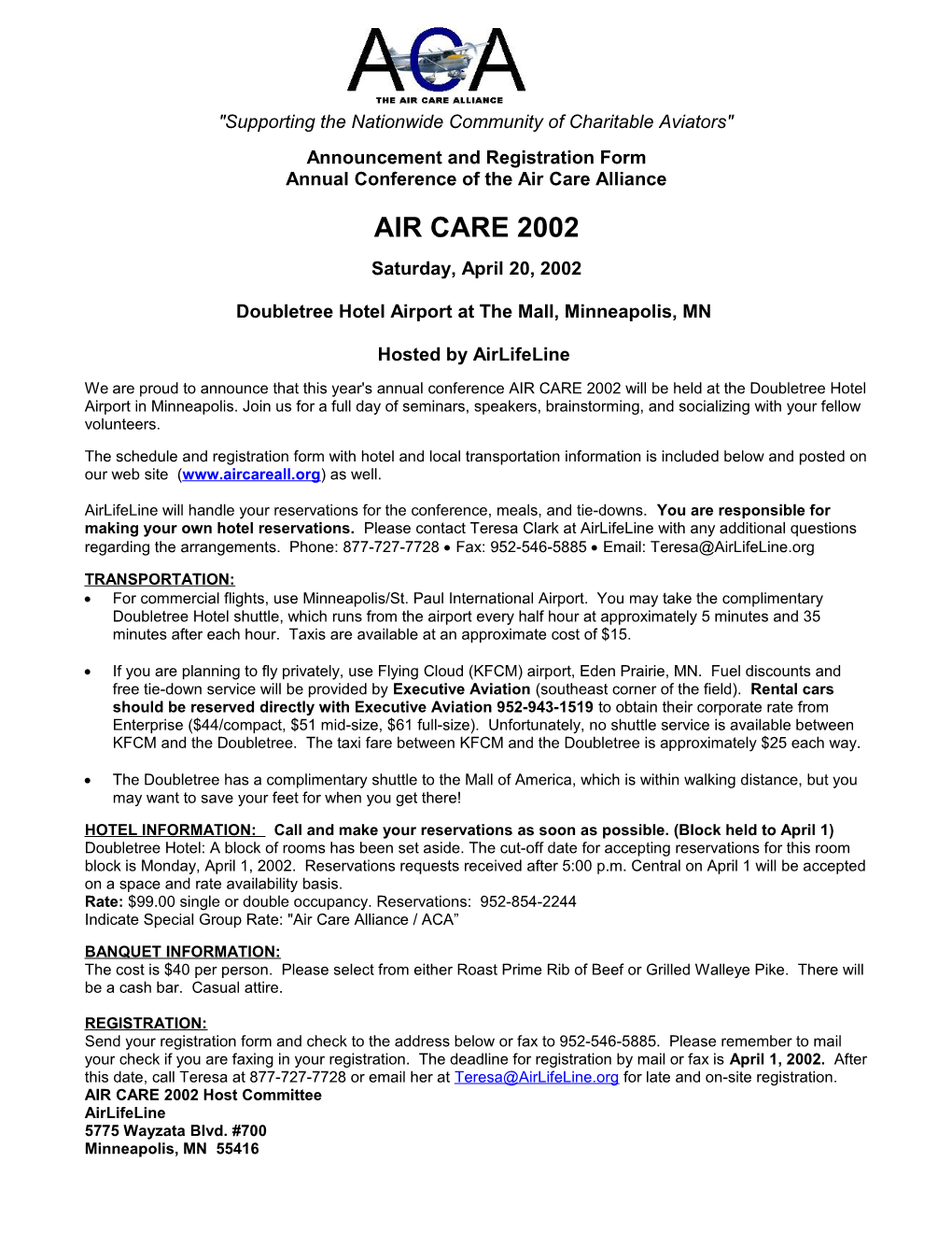 Announcing the Annual Conference of the Air Care Alliance