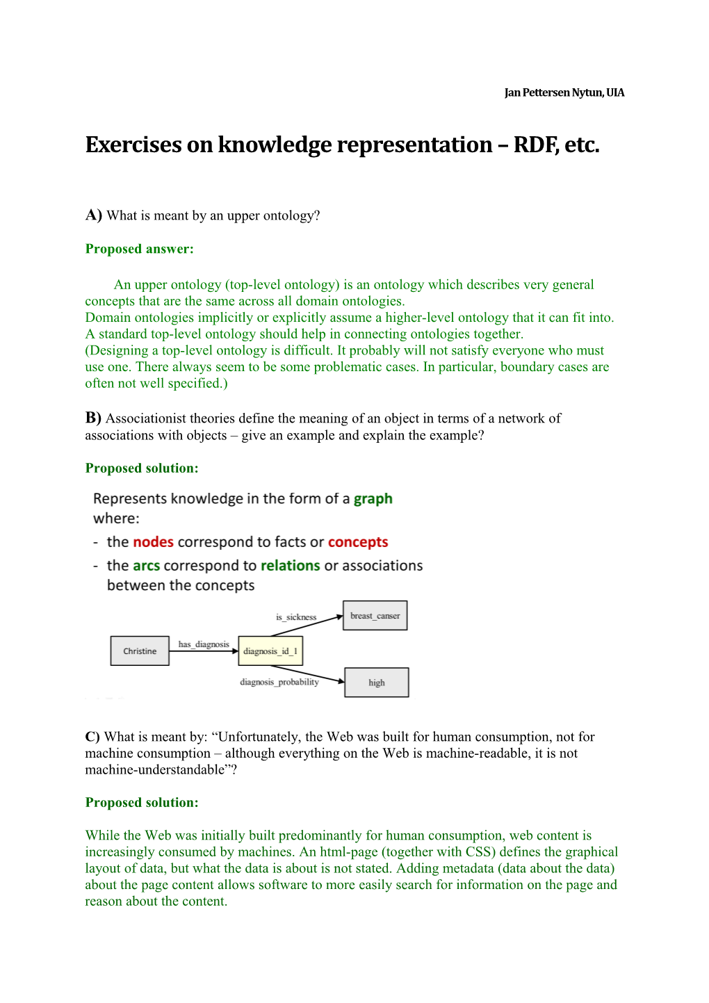 Exercises on Knowledge Representation RDF, Etc