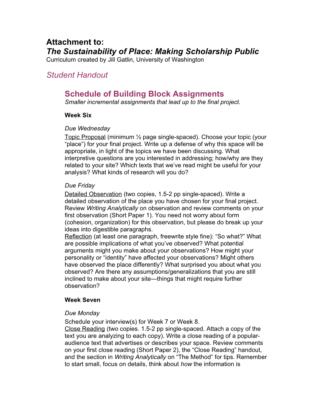 The Sustainability of Place: Making Scholarship Public