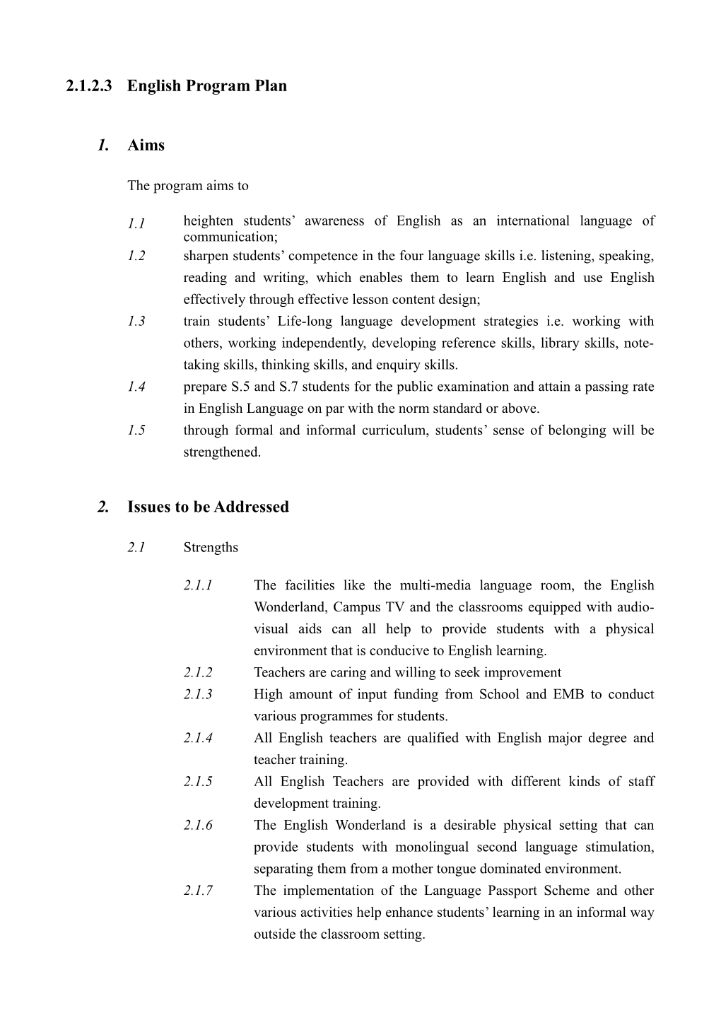 English Program Plan