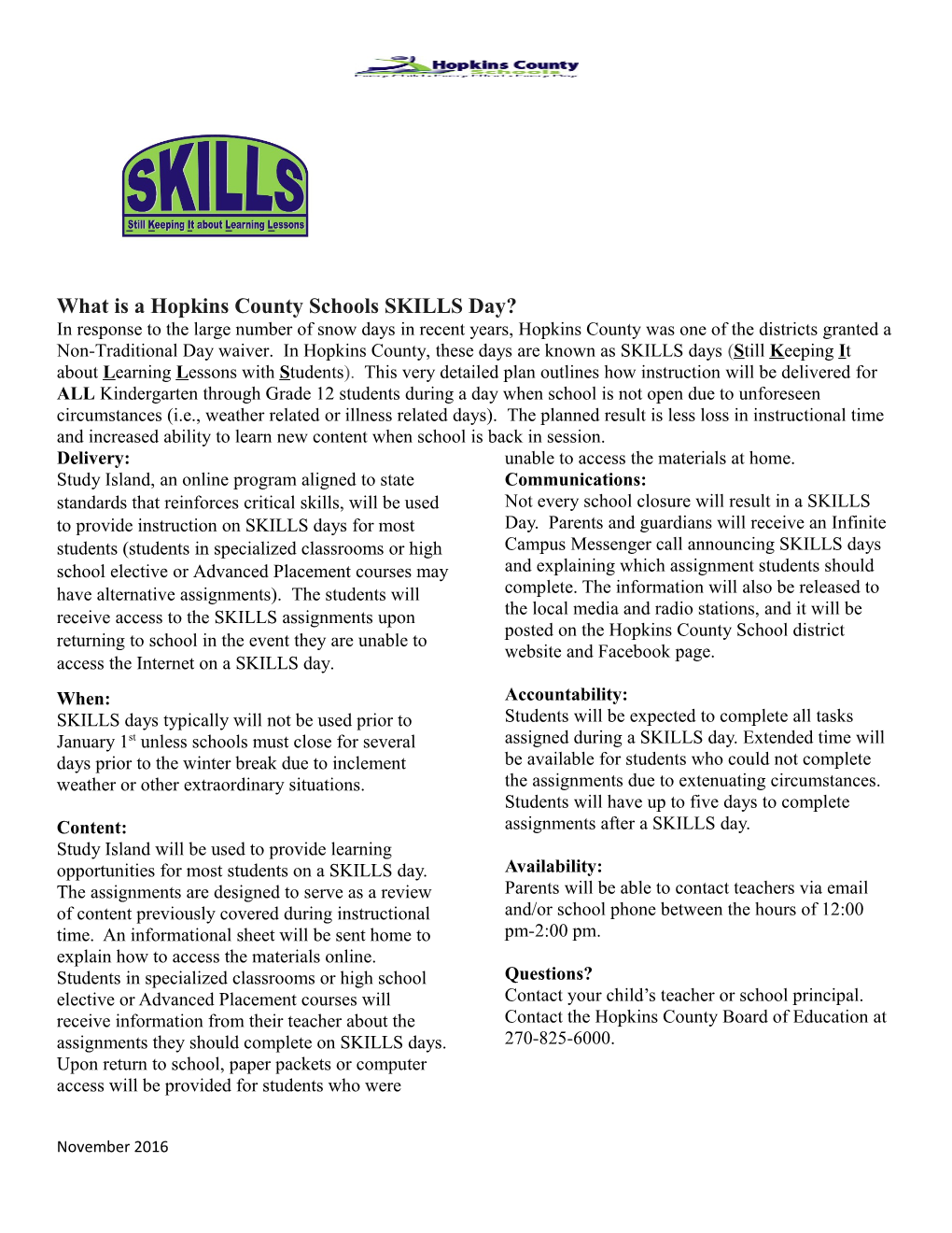 What Is a Hopkins County Schools SKILLS Day?