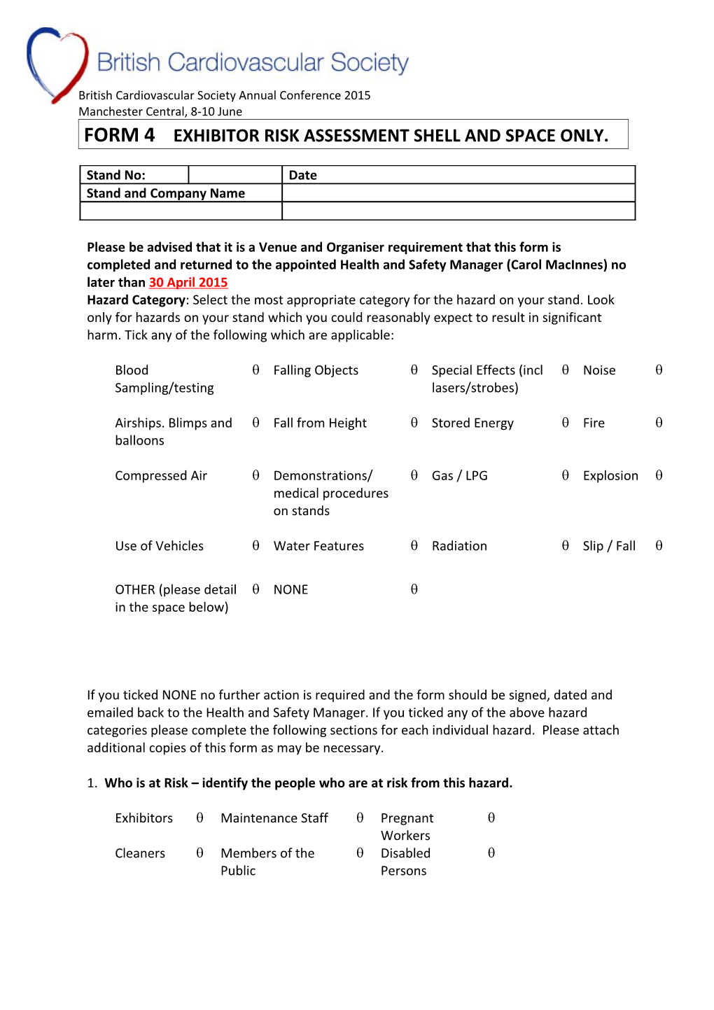 Form 4 Exhibitor Risk Assessment Shell and Space Only