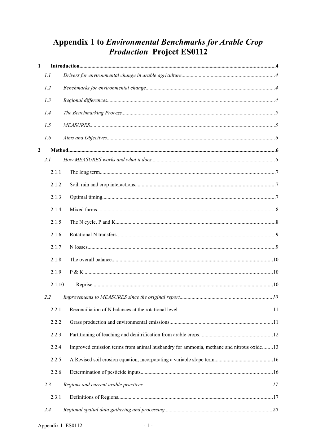 Environmental Benchmarks for Arable Crop Production