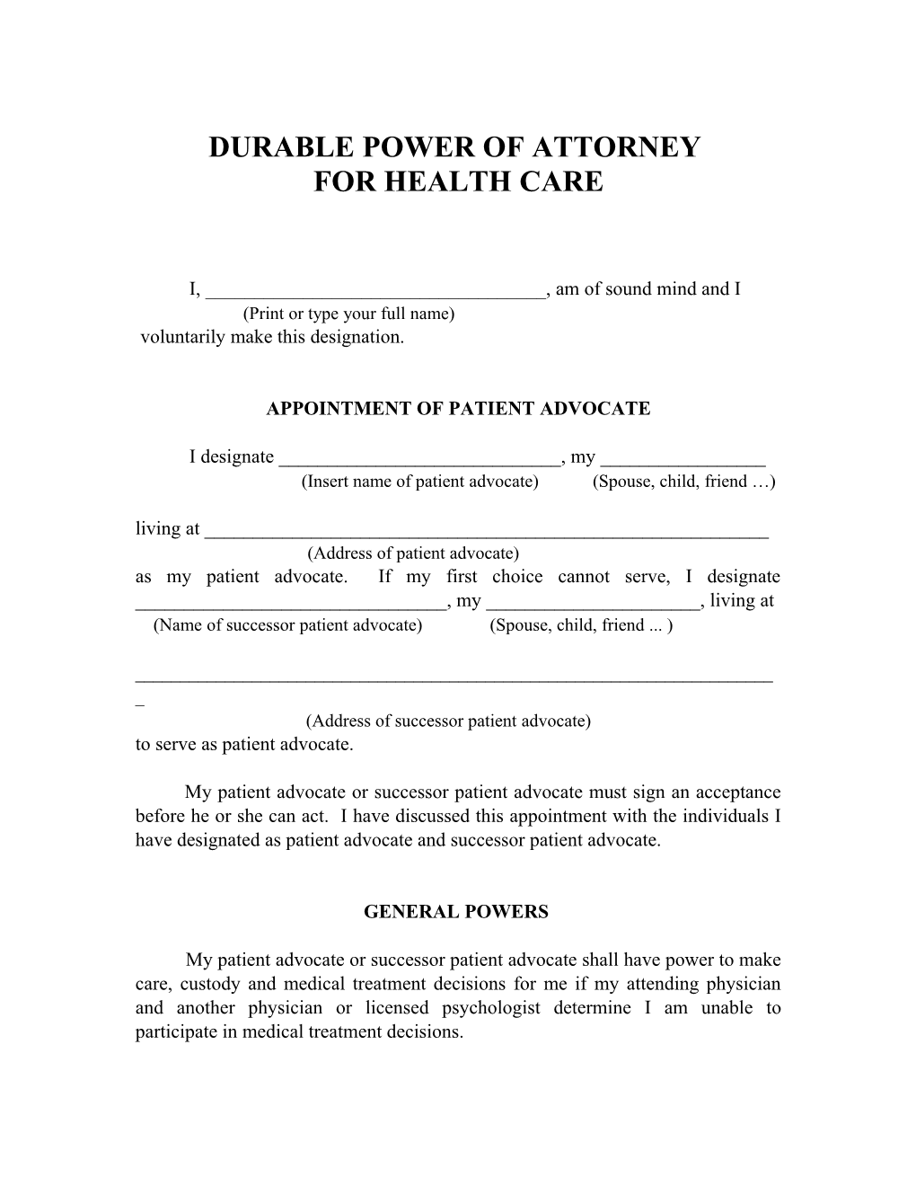 Durable Power of Attorney s1