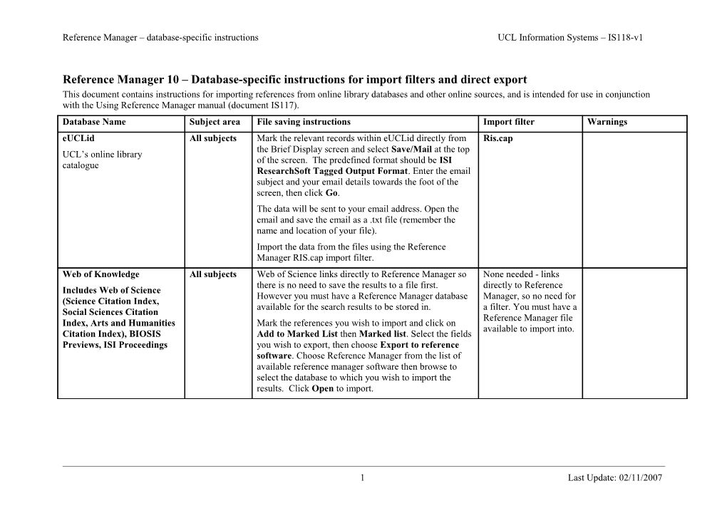 Reference Manager Database-Specific Instructions for Import Filters