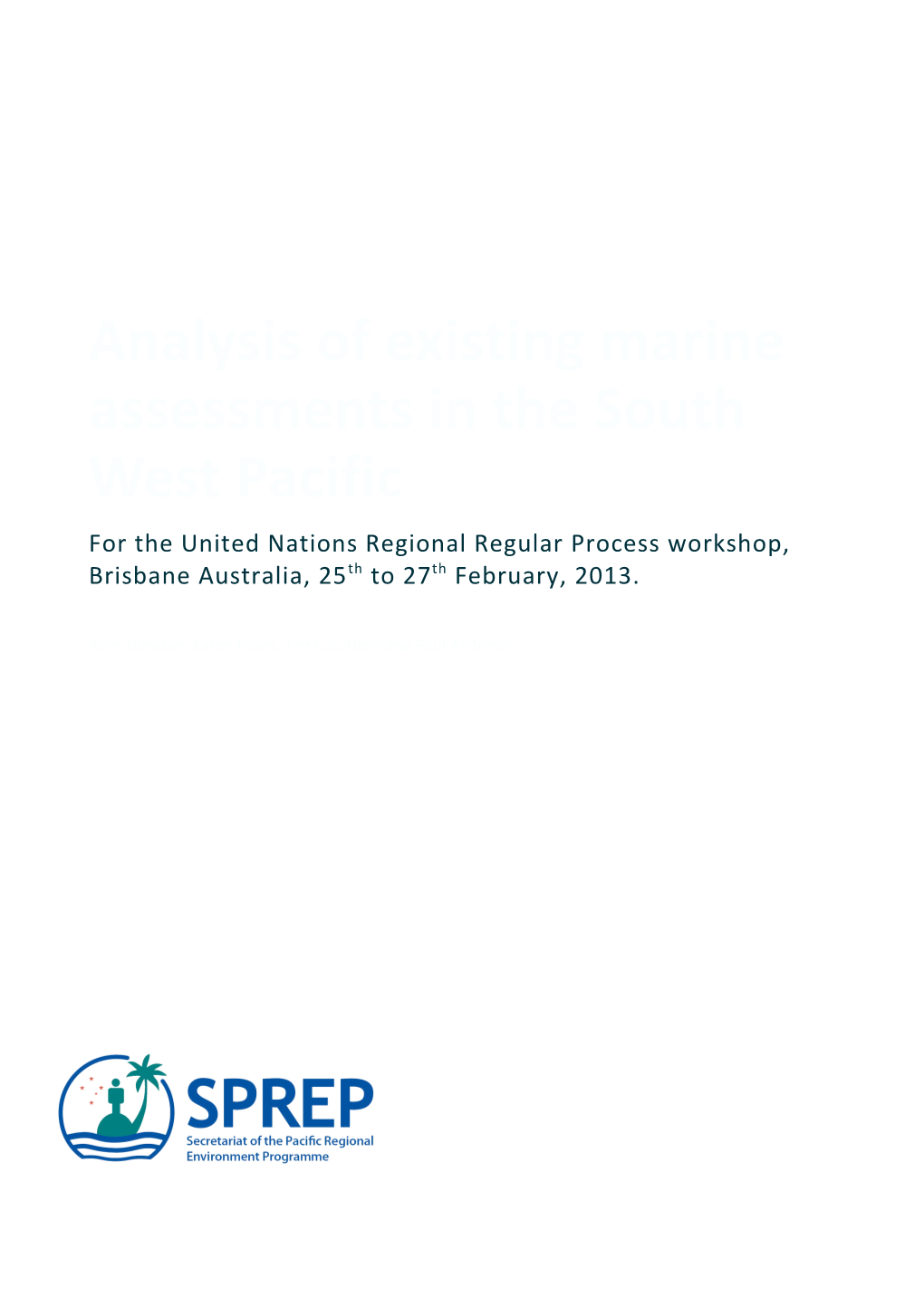 Analysis of Existing Marine Assessments in the South West Pacific