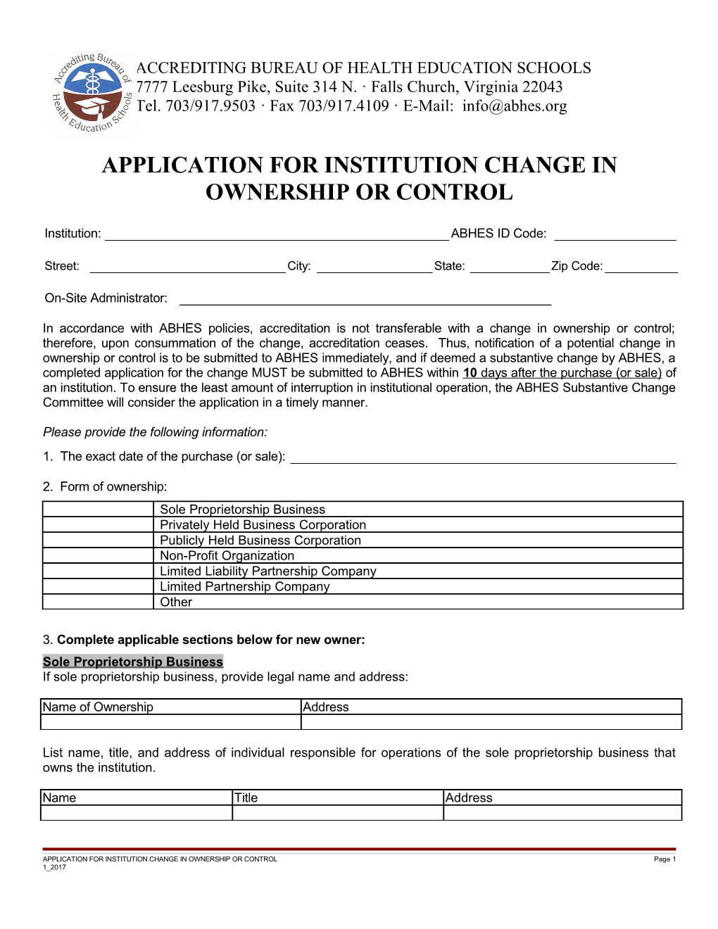 Application for Change In