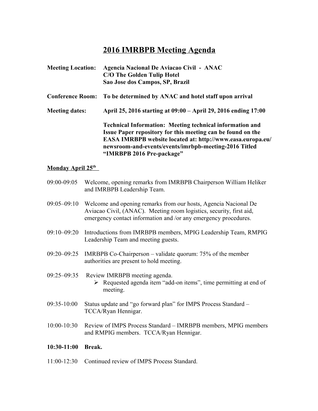 2011 IMRBPB Meeting Agenda