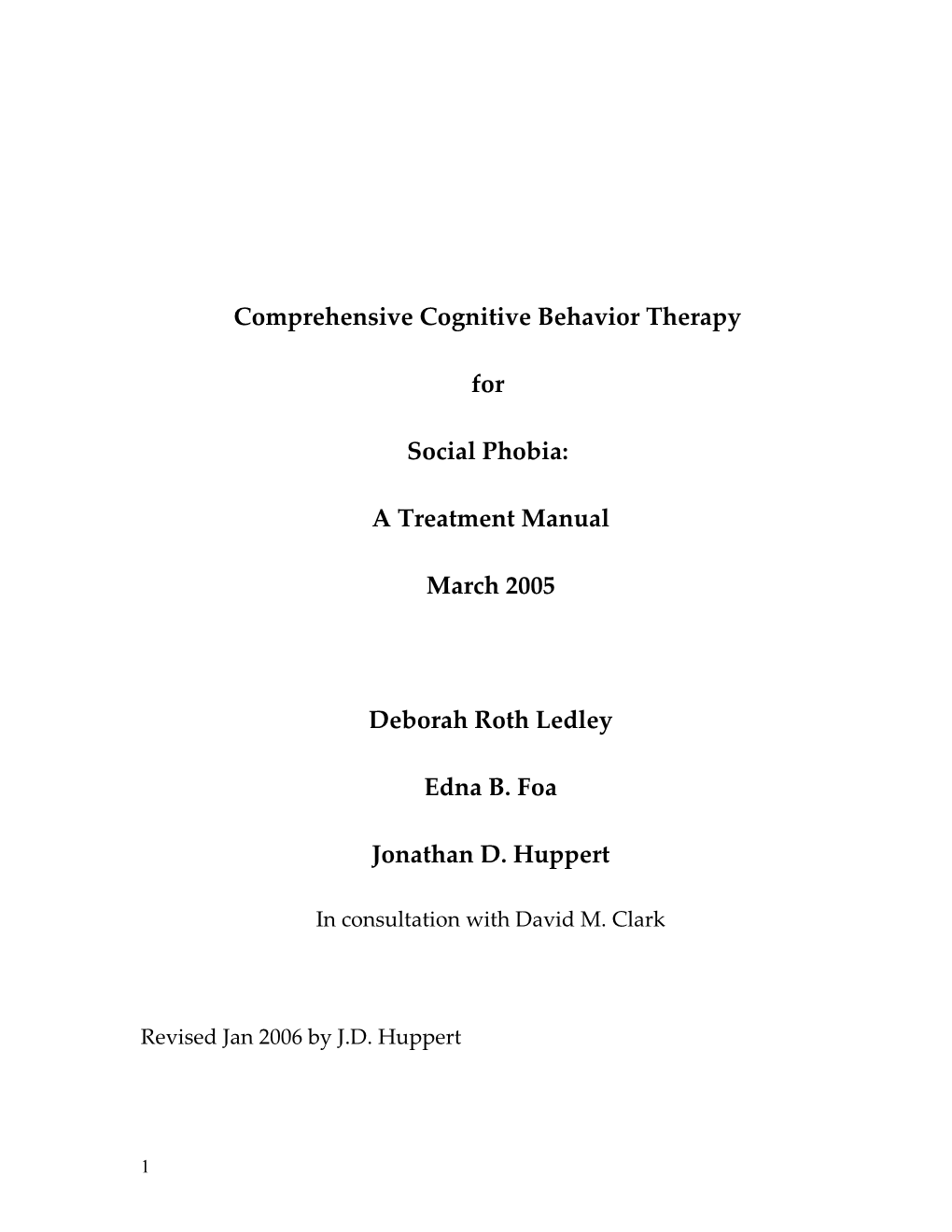 Comprehensive Cognitive Behavior Therapy