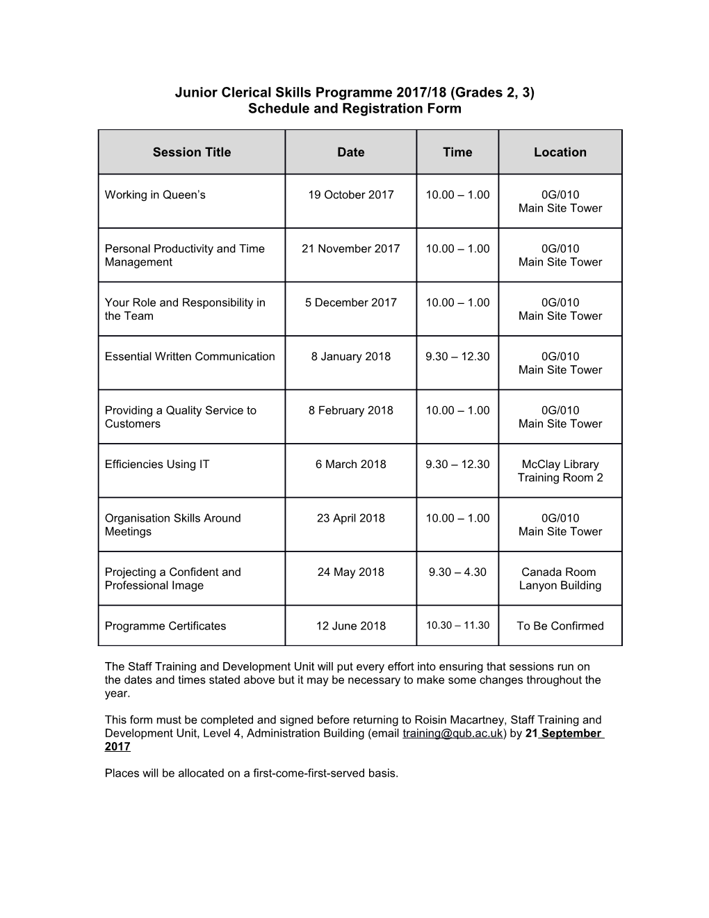 Programme Schedule and Registration Form