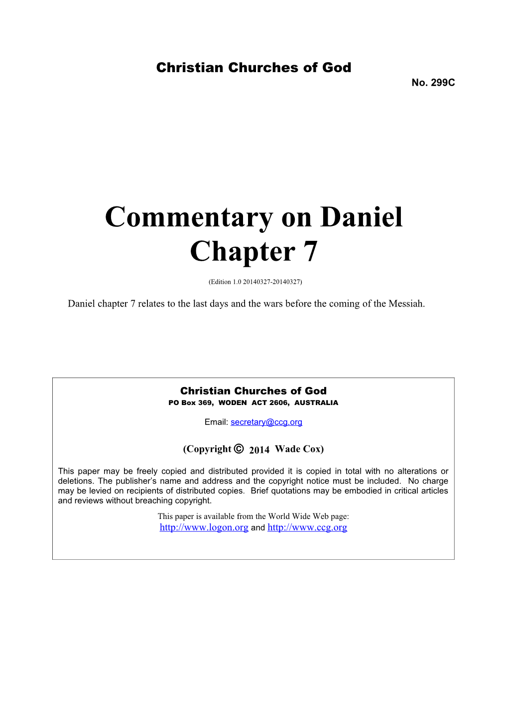 Commentary on Daniel Chapter 7 (No. 299C)