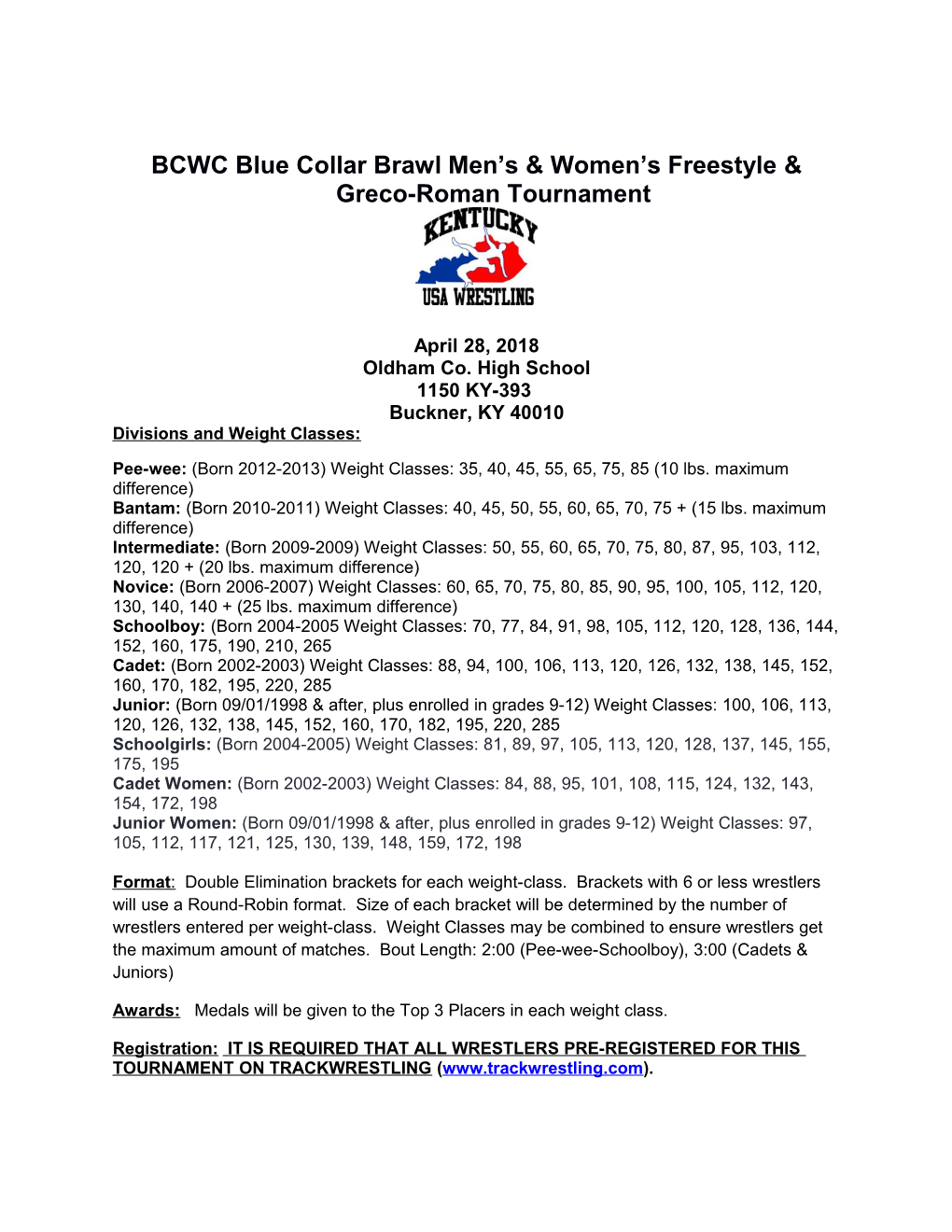 BCWC Blue Collar Brawl Men S & Women S Freestyle & Greco-Roman Tournament