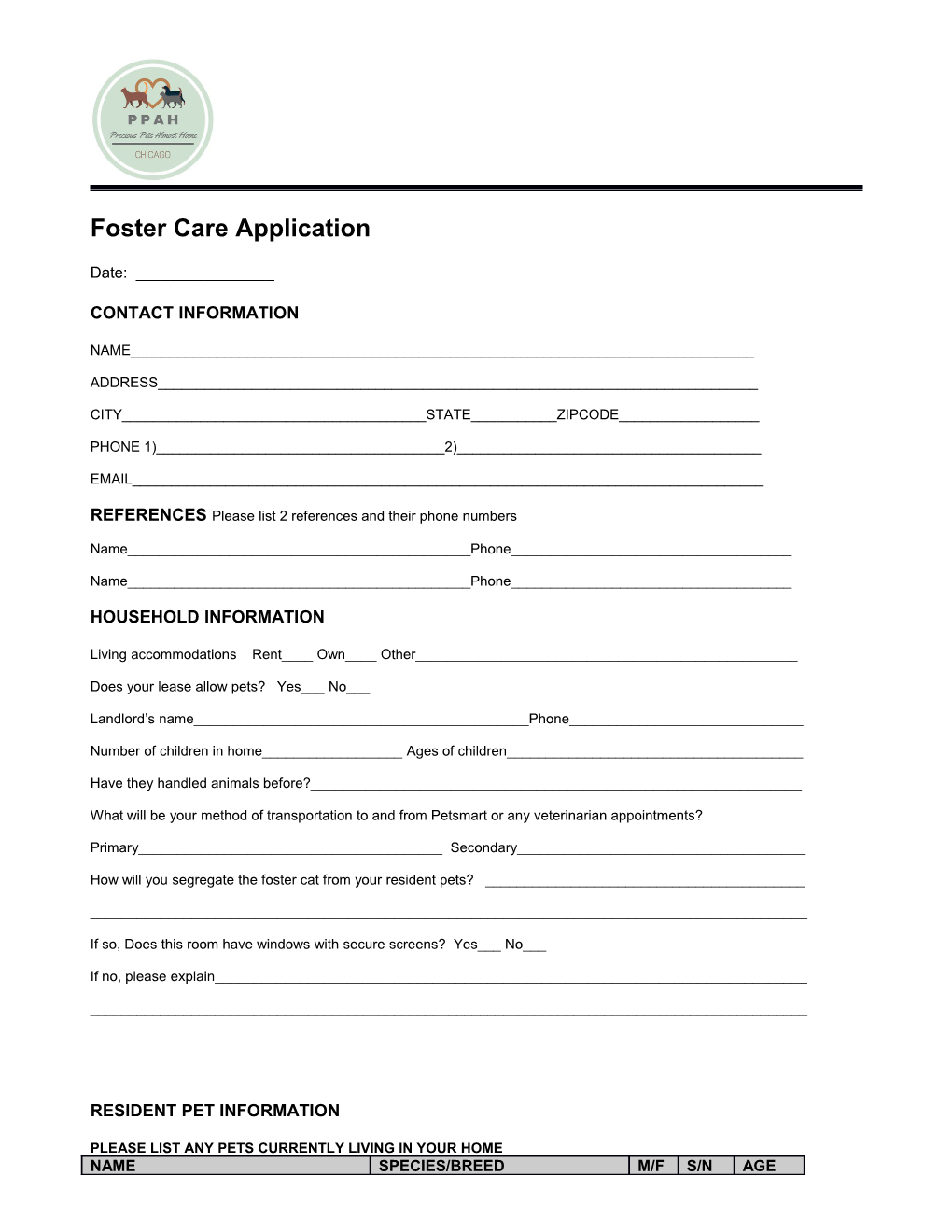 Foster Care Application