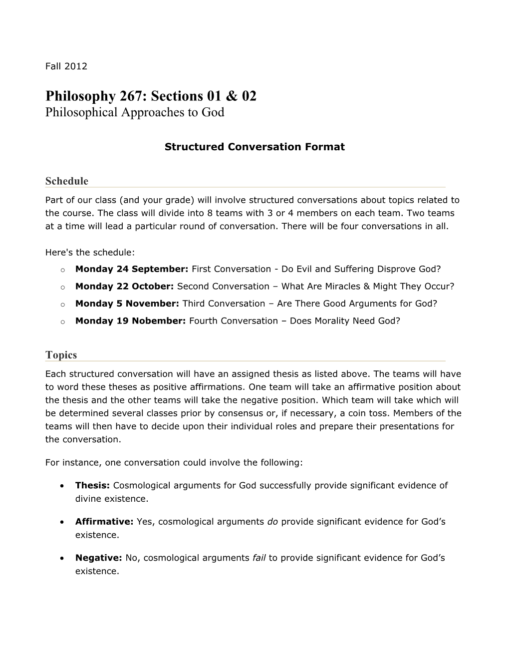 Philosophy 267: Sections 01 & 02