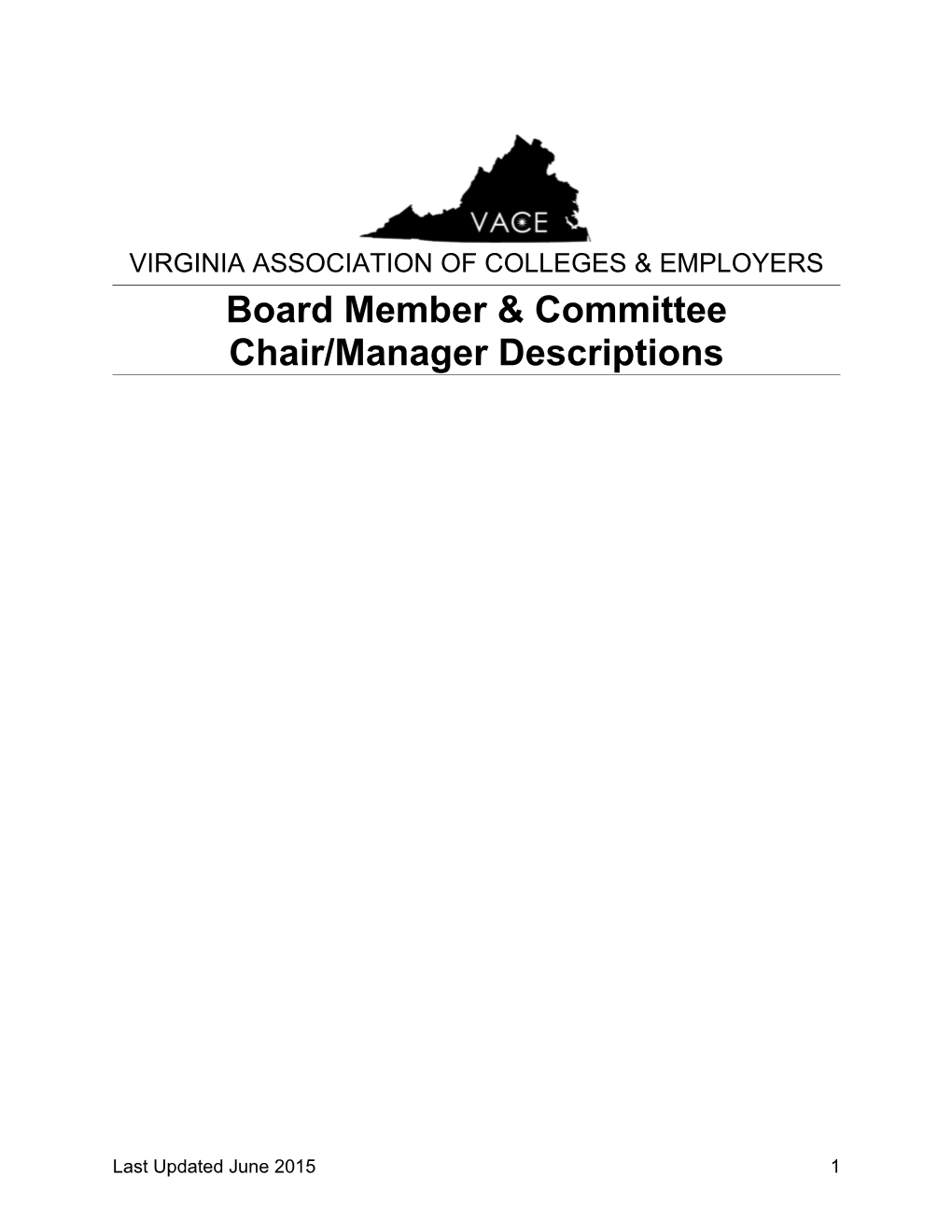 Board Member & Committee Chair/Manager Descriptions