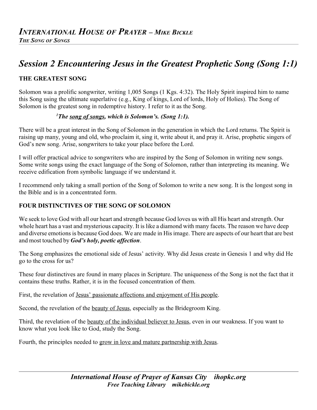 Session 2 Encountering Jesus in the Greatest Prophetic Song (Song 1:1) Page 4