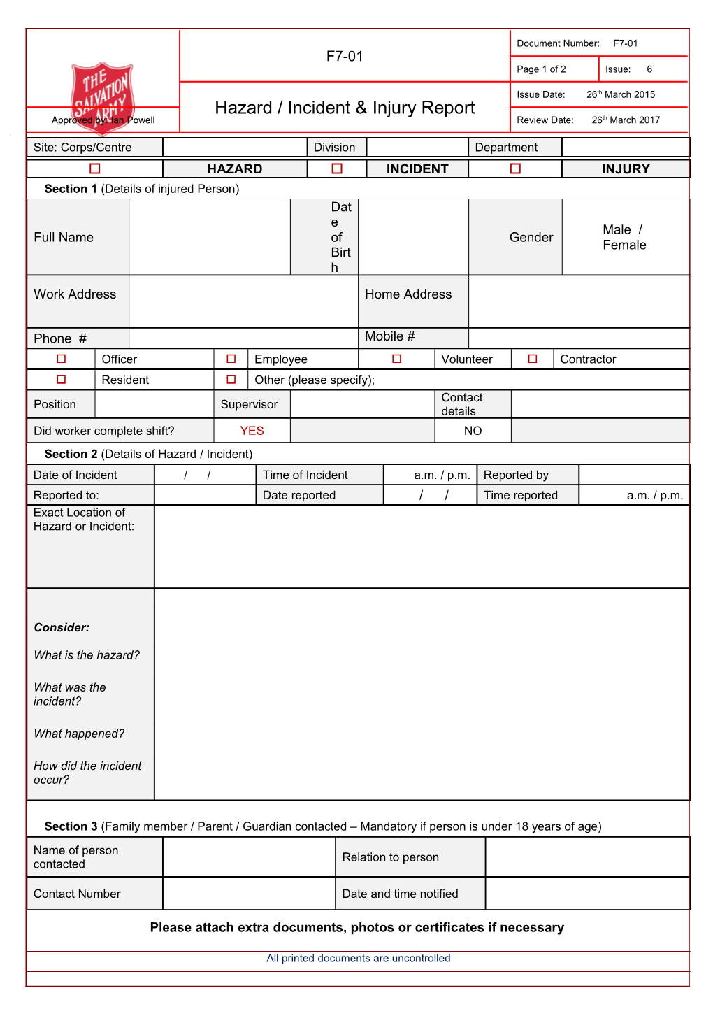 Section 1 (Details of Injured Person)