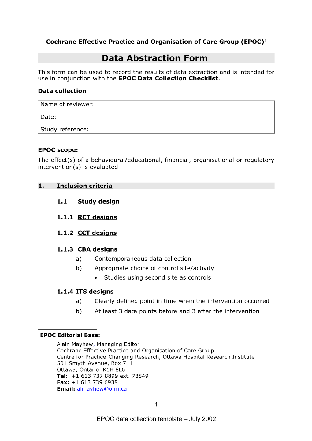 Cochrane Effective Practice and Organisation of Care Group (EPOC) 1