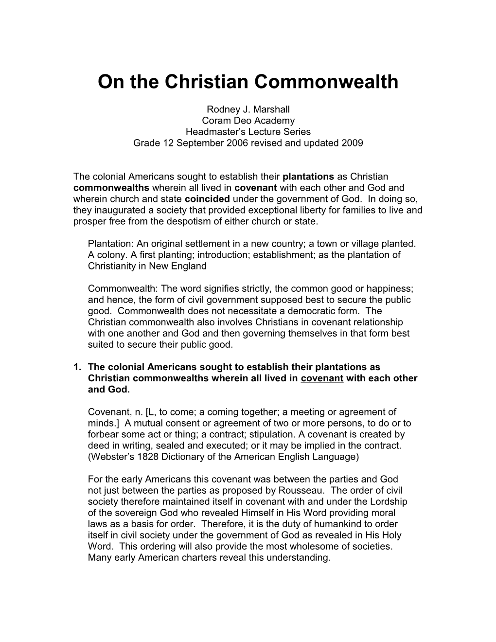 On the Christian Commonwealth