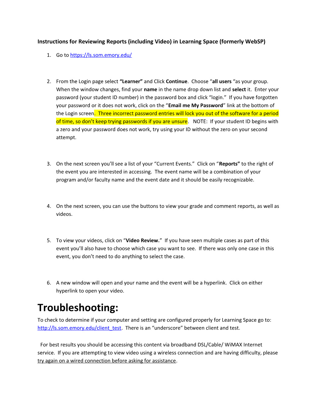 Instructions for Reviewing Reports (Including Video) in Learning Space (Formerly Websp)