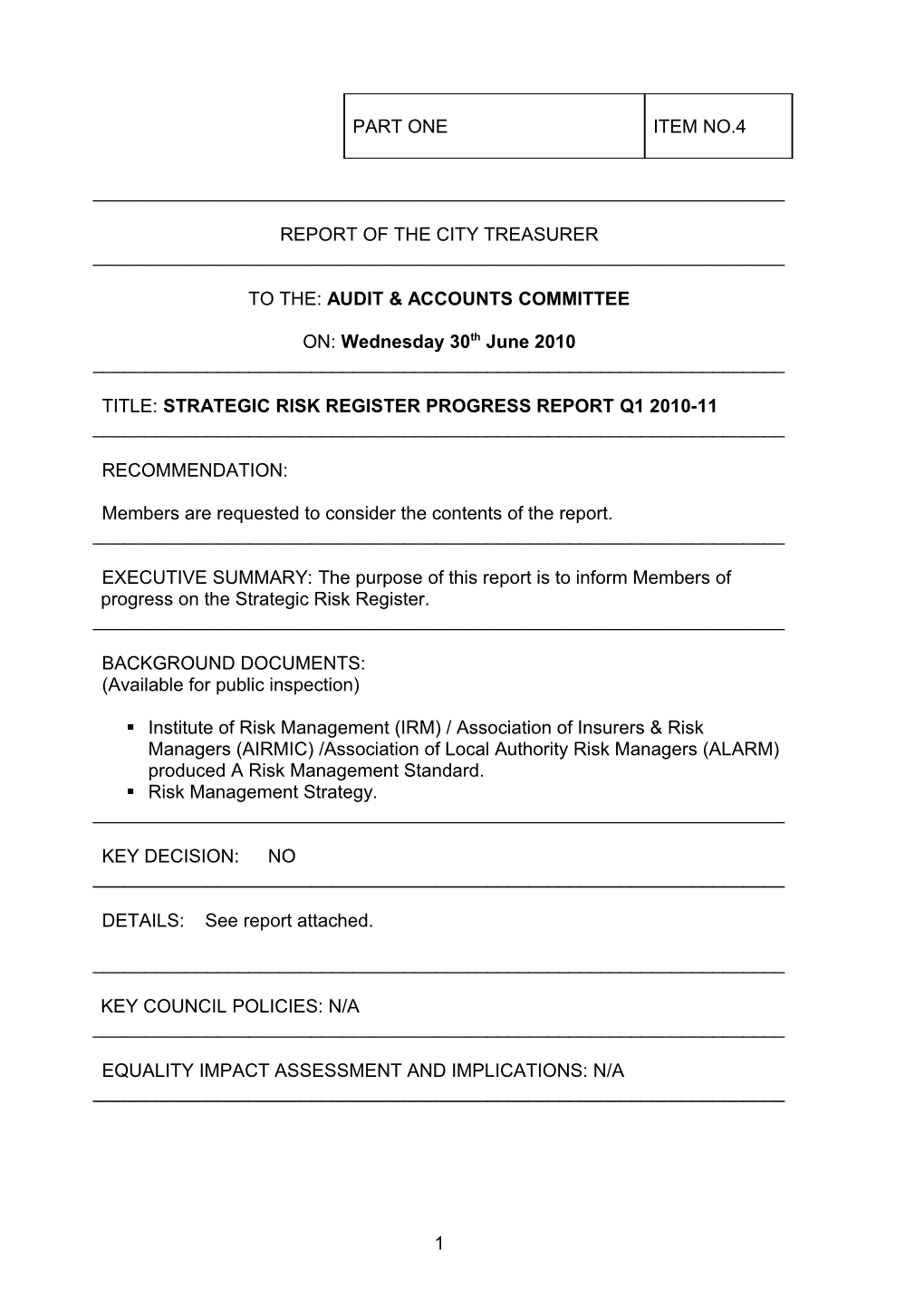 Report of the City Treasurer