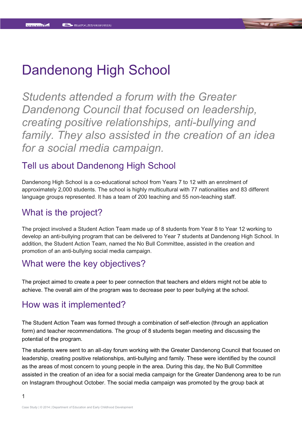 Dandenong High School Case Study