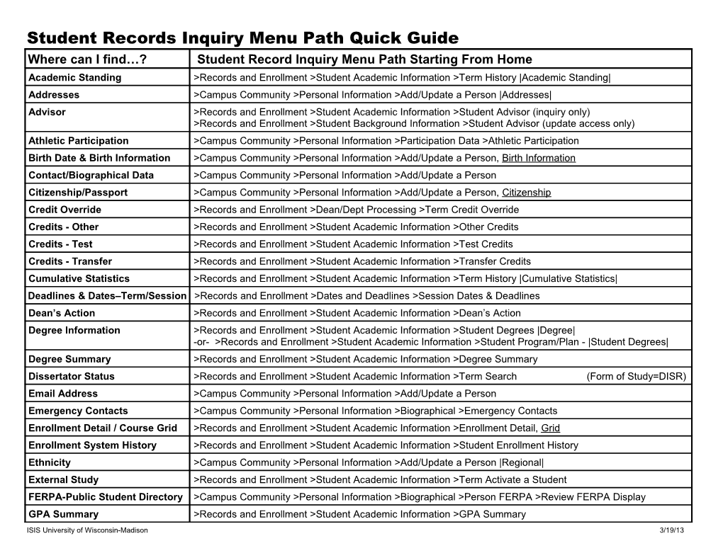 Student Records Inquiry Menu Path Quick Guide